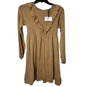 Deux Nar Deux Girls Dress Size 12 Brown Gold Ruffle Long Sleeve Babydoll